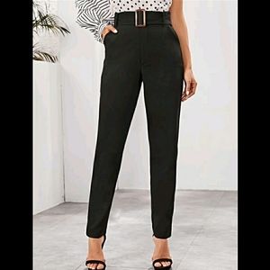 Shein Black Slant Pocket Belted Pants